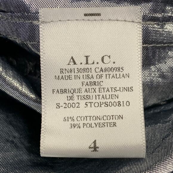 A.L.C. Size 4 Metallic Silver Cotton Blend Snaps Collarless Jacket - Picture 7 of 7